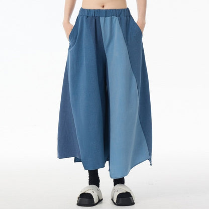 Patchwork High Waist Wide Leg Loose Fit Casual Pants