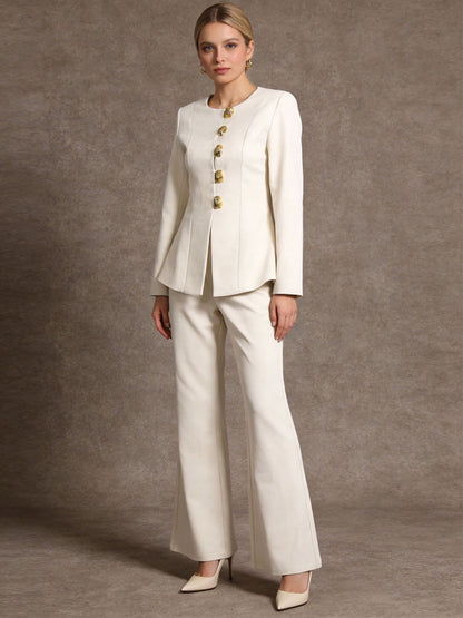 Rosalyn Metal Buckle Embellished Suit Two Piece Set