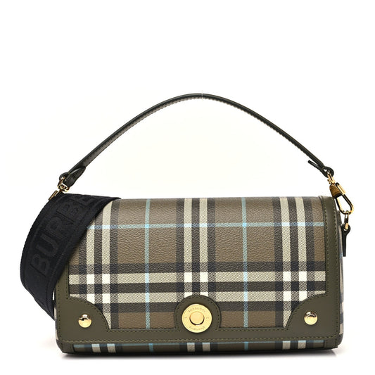 Coated Canvas Calfskin Vintage Check Note Top Handle Shoulder Bag Olive Green