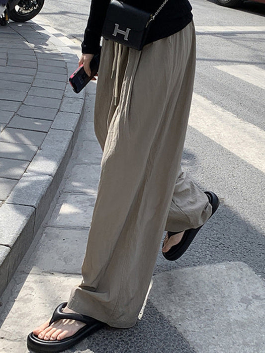 Loose Wide Leg Drawstring Solid Color Casual Pants Bottoms