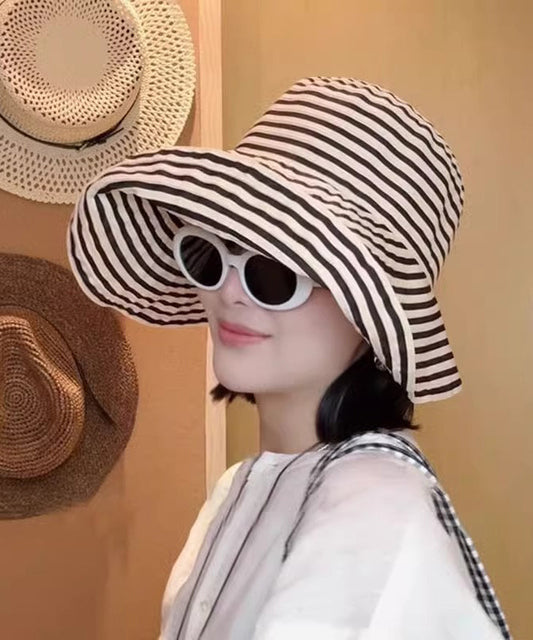 Japanese Striped Large Brim Sun Protection Bucket Hat