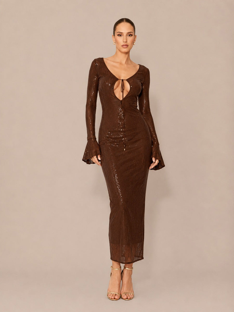 Calla Sequined V-Neck Open-Back Maxi Dress
