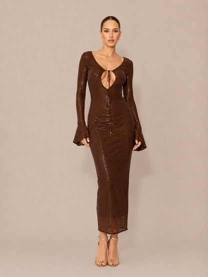 Calla Sequined V-Neck Open-Back Maxi Dress