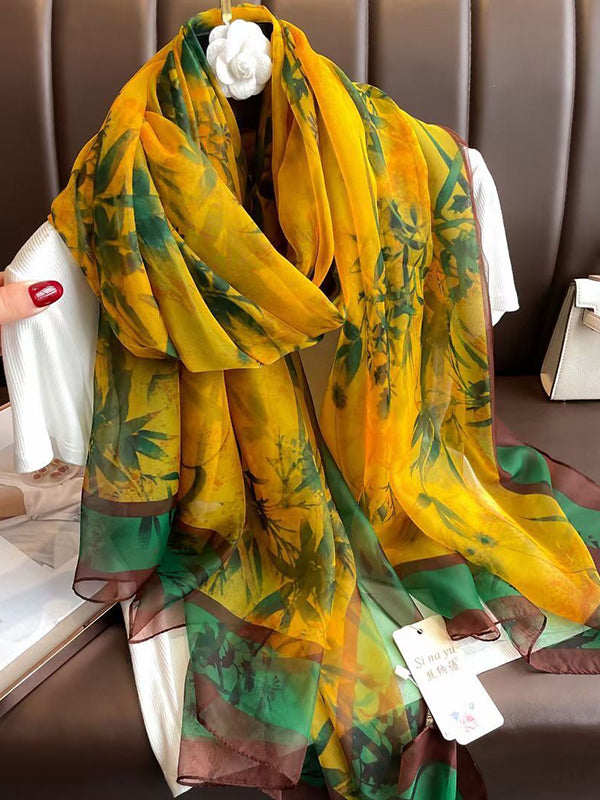 Contrast Color Flower Print Shawl&Scarf