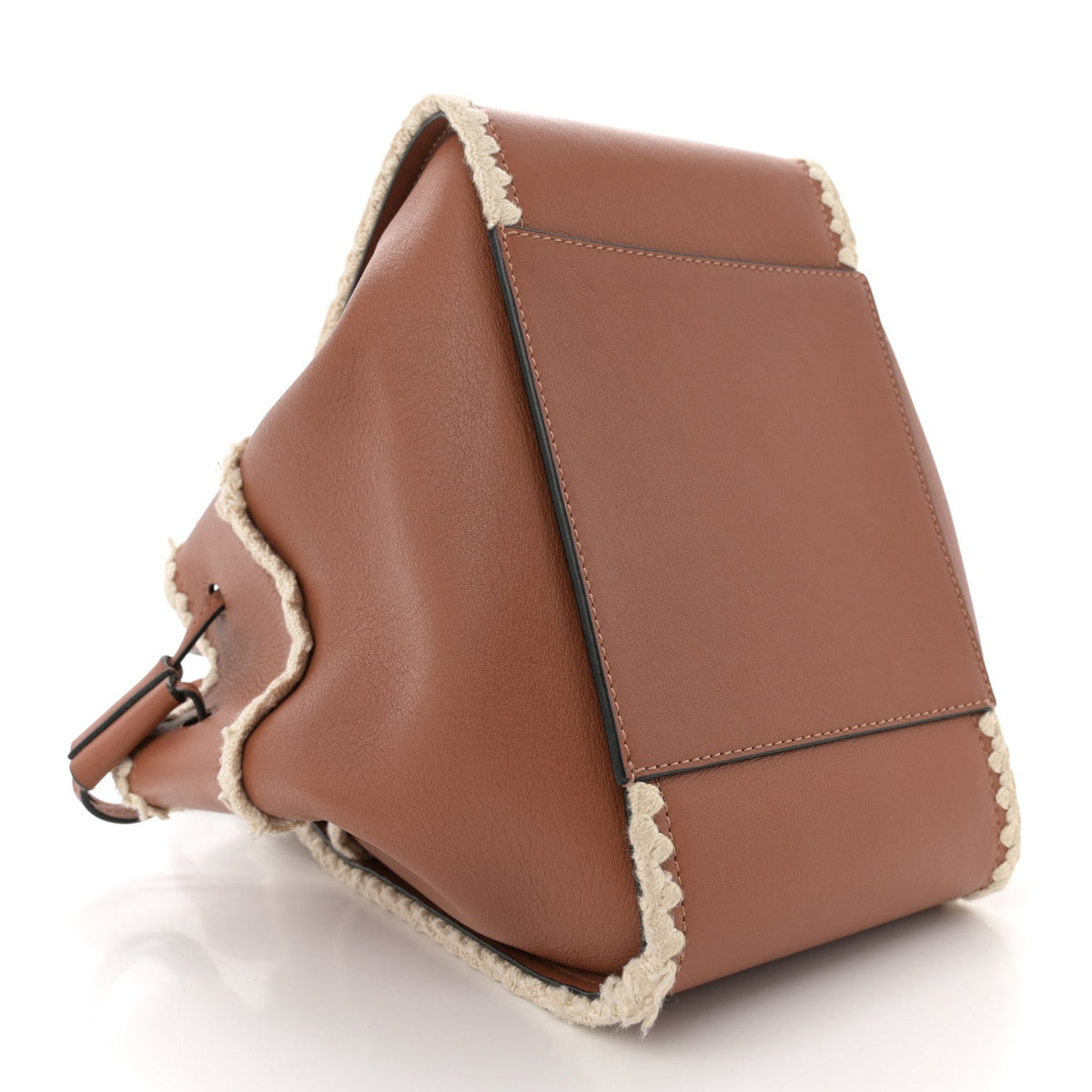 Calfskin Small Crochet Trim Hammock Shoulder Bag Tan