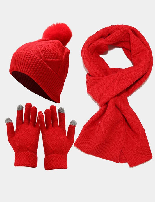 Winter Knit Thick Warm Scarf Hat Gloves Set