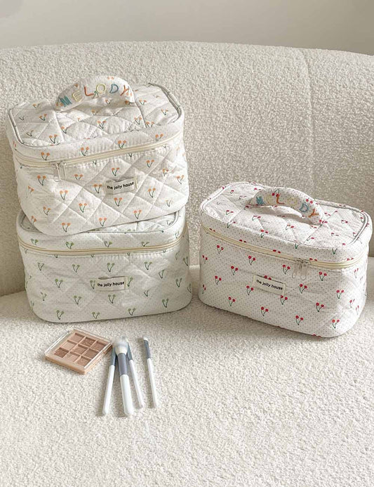 Cute Polka Dots Cherry Print Travel Makeup Bag