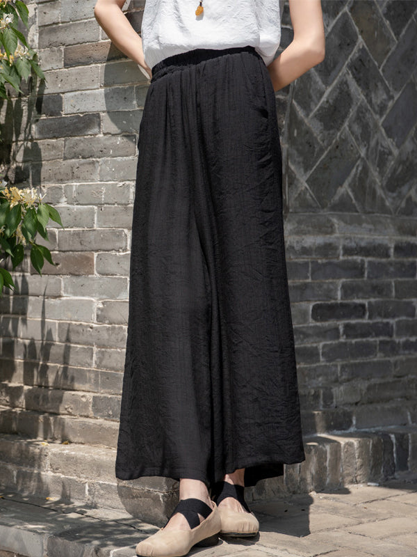 Simple Wide Legs Loose Elasticity Solid Color Casual Pants Bottoms