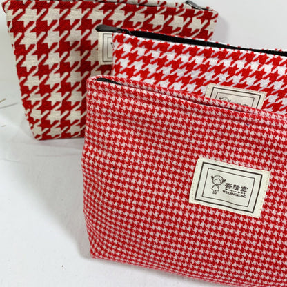 Cosbai - Red Houndstooth Canvas Cosmetic Bag