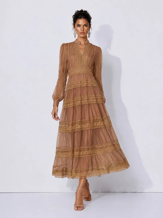 Celeste Elegant Cut-Out Panel Maxi Dress