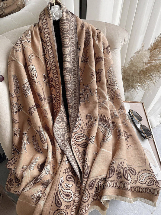 Contrast Color Flower Print Shawl&Scarf