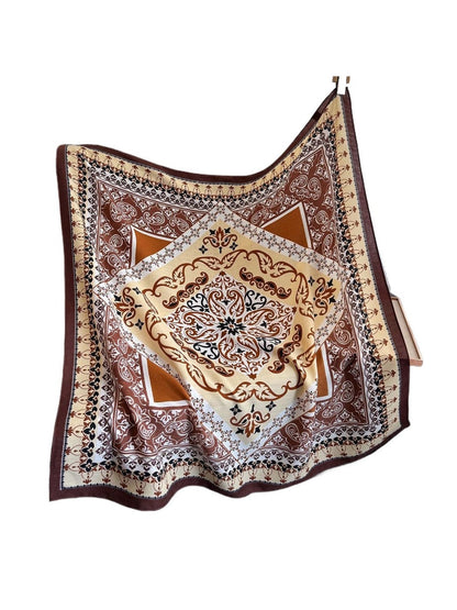 Scarvii - 35'' Vintage Boho Print Square Scarf - Chic &amp; Classic