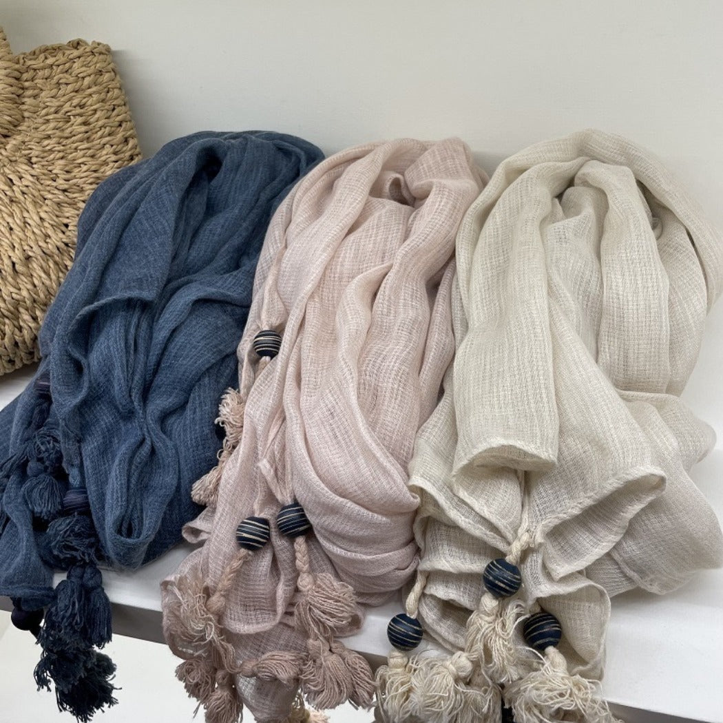 Scarvii - Large Color-Block Scarf With Fringe