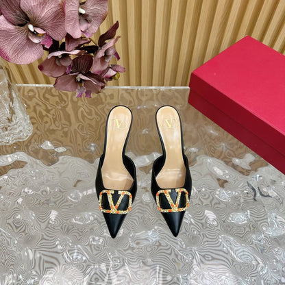 HIGH PUMP MULE 80MM BLACK CALFSKIN