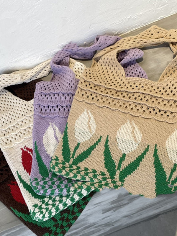 Floral Hollow Bags Woven Handbag