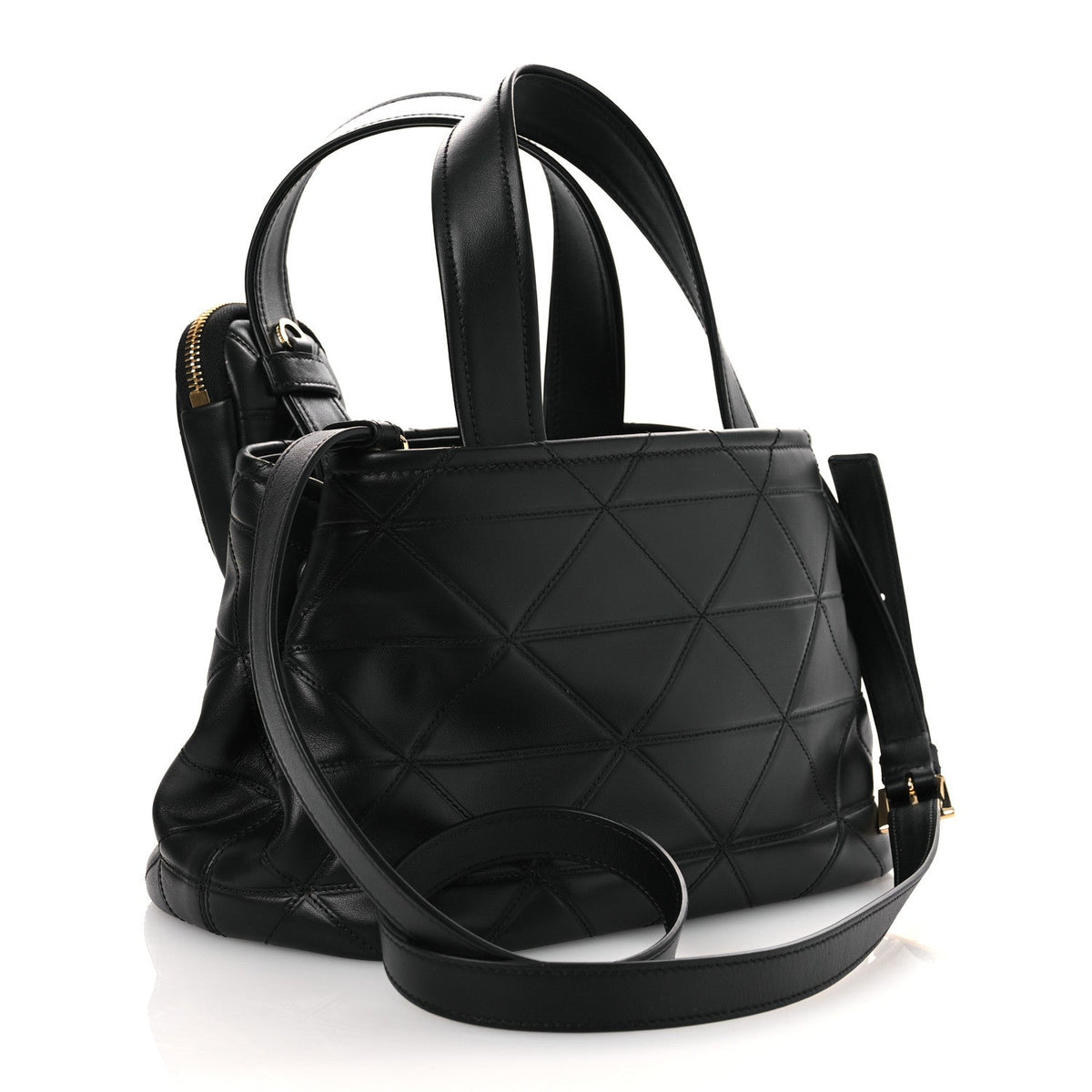 Vitello Triangle Stitched Shopping Tote Black