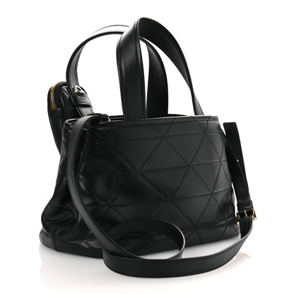Vitello Triangle Stitched Shopping Tote Black