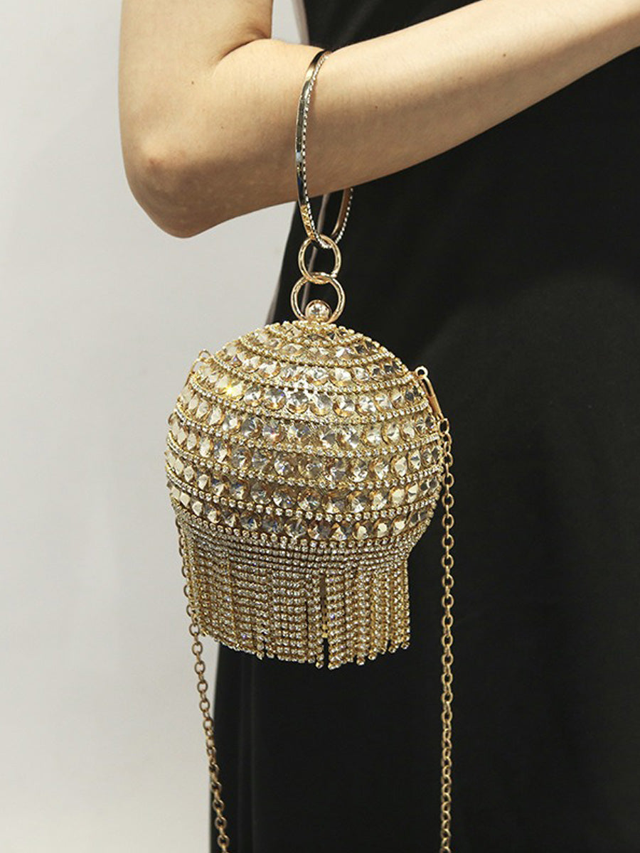 Guinevere Rhinestone Tassel Sphere Bag