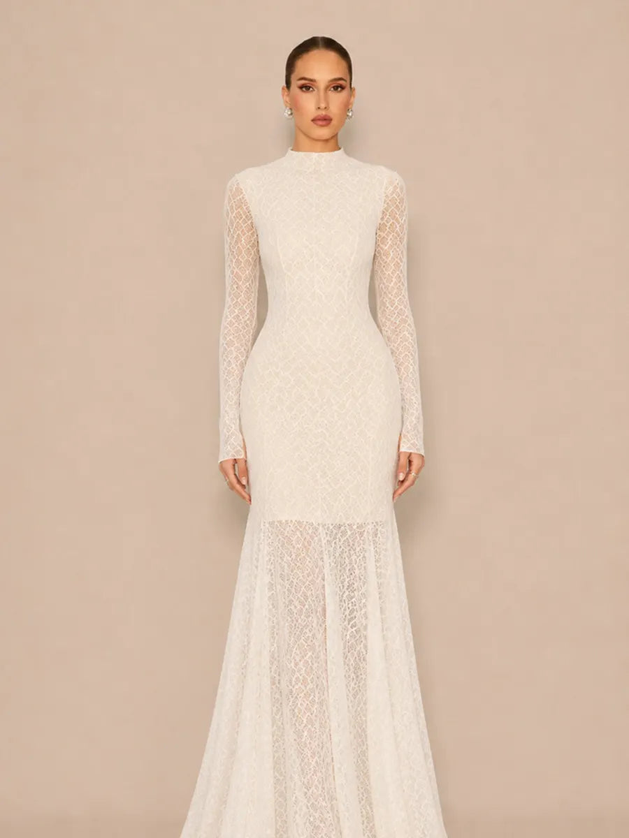 Helena Fitted Long-Sleeve Lace Maxi Dress