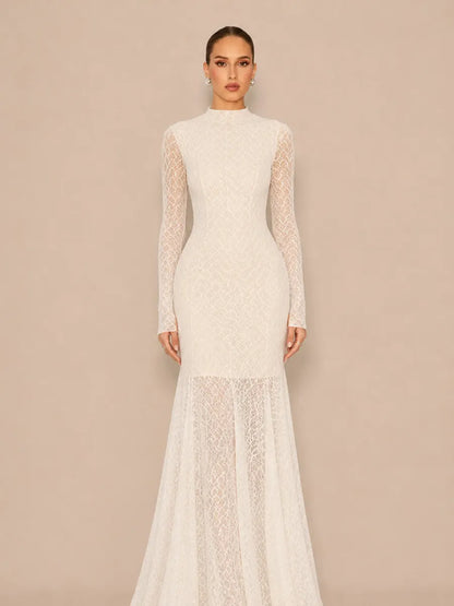 Helena Fitted Long-Sleeve Lace Maxi Dress