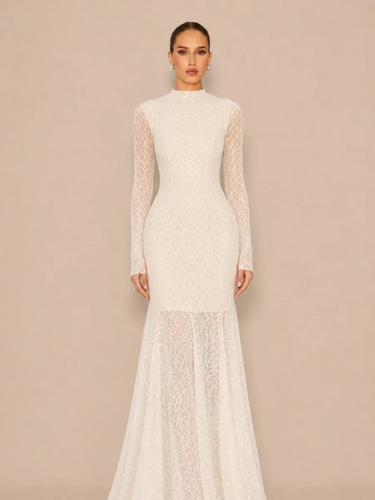 Helena Fitted Long-Sleeve Lace Maxi Dress