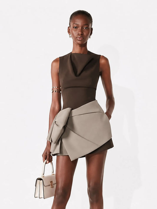 Shaina Sleeveless Mini Dress with Bow Detail