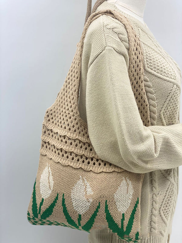 Floral Hollow Bags Woven Handbag
