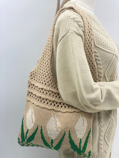 Floral Hollow Bags Woven Handbag