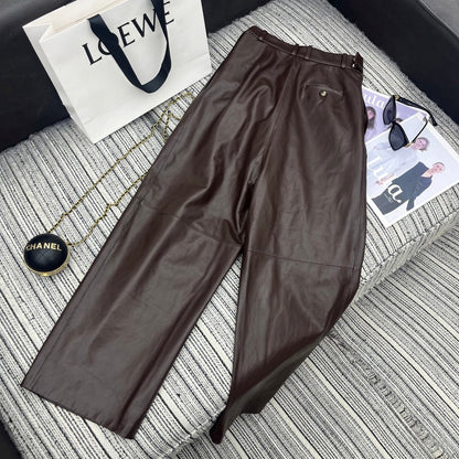 Loewe Wide-Leg Trousers Brown Nappa Leather 348562