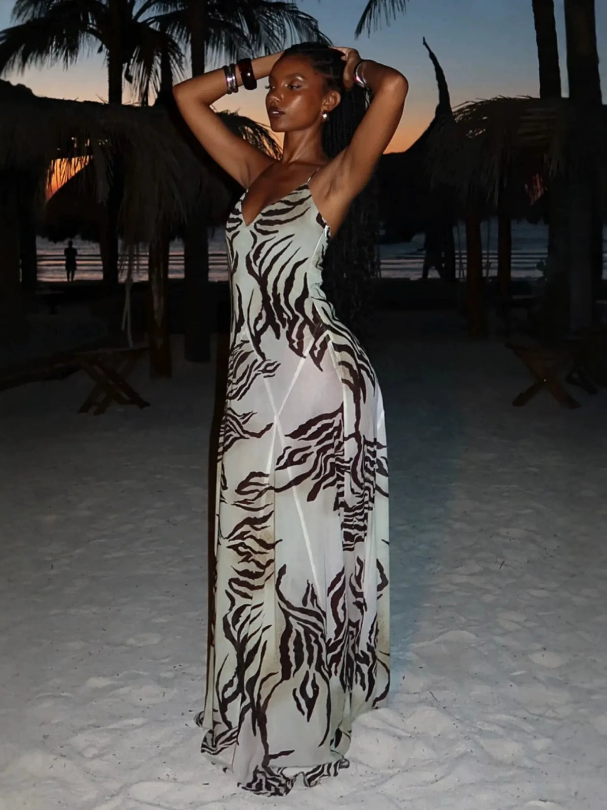 Savannah Zebra Print Maxi Dress in Ivory