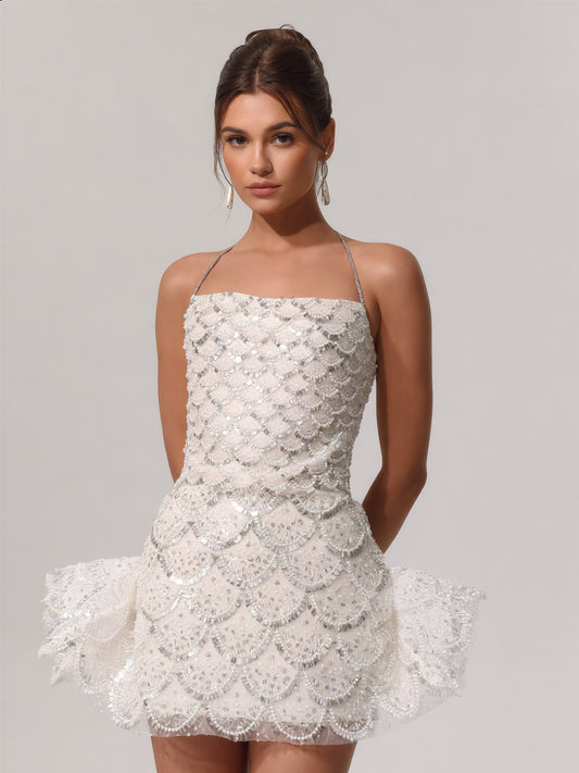 Kinsley Sequin Fish-Scale Pattern Mini Dress