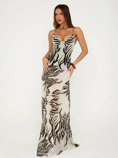 Savannah Zebra Print Maxi Dress in Ivory
