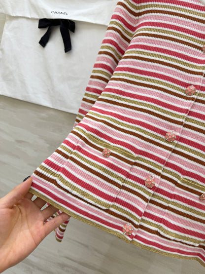 CC Button-down Striped Knit Long-Sleeve Cardigan 344741