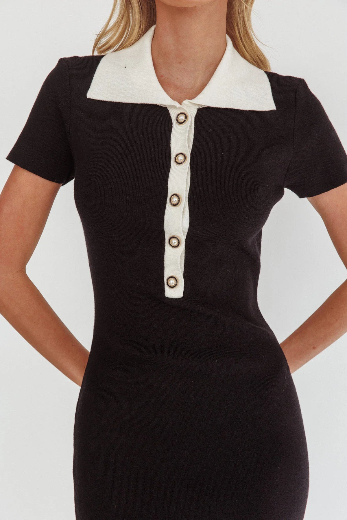 Jessa Mae Button Neckline Knit Maxi Dress Black