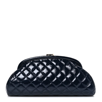 Distressed Patent Quilted Timeless Clutch Navy Blue