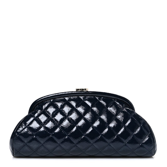 Distressed Patent Quilted Timeless Clutch Navy Blue