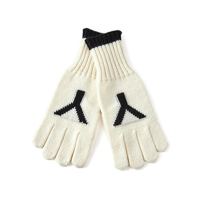 Letter Jacquard Color Block Knit Gloves