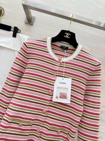 CC Button-down Striped Knit Long-Sleeve Cardigan 344741