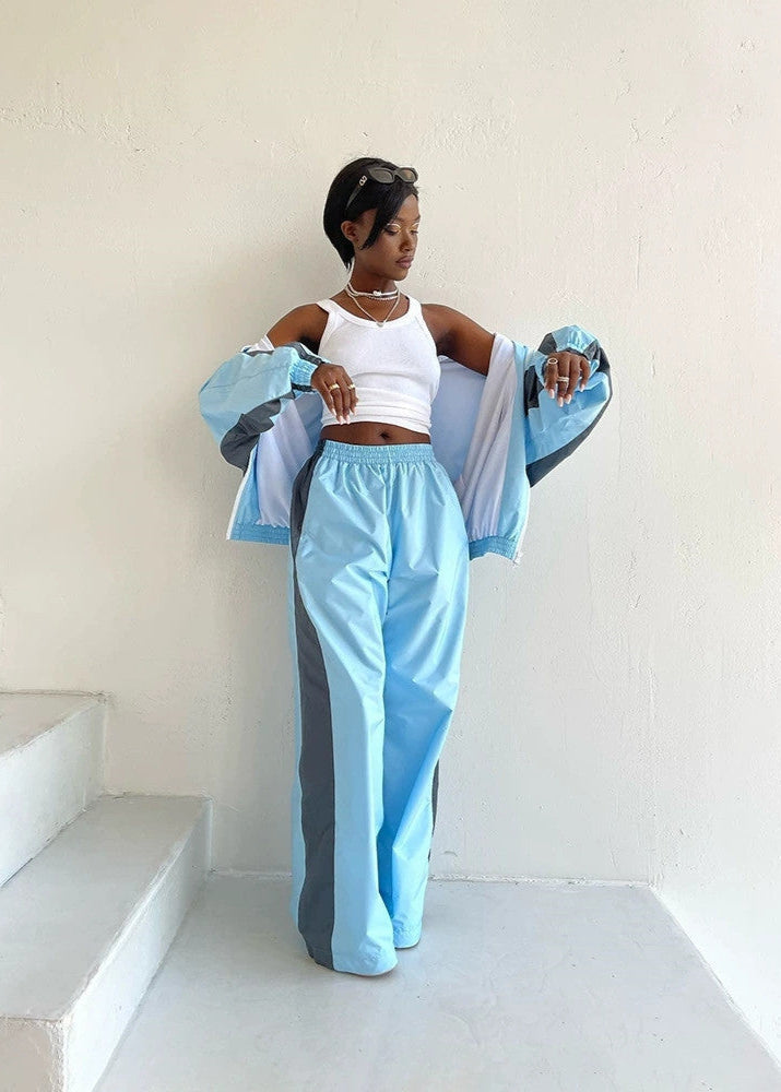 Two Tone Polyester Windbreaker Jacket And Pants Set