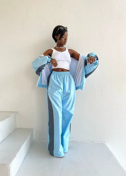 Two Tone Polyester Windbreaker Jacket And Pants Set