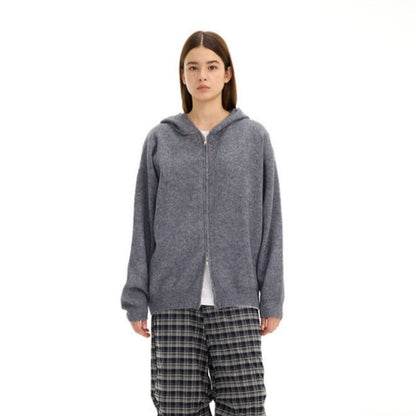 Solid Color Loose Zip Knit Sweater