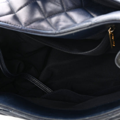 Lambskin Quilted Elegant CC Shopping Tote Navy Black