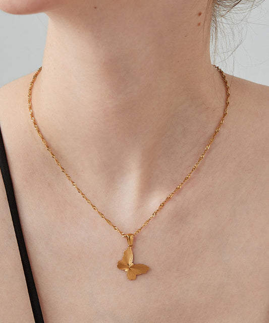 Stylish Gold Stainless Steel Overgild Butterfly Love Pendant Necklace