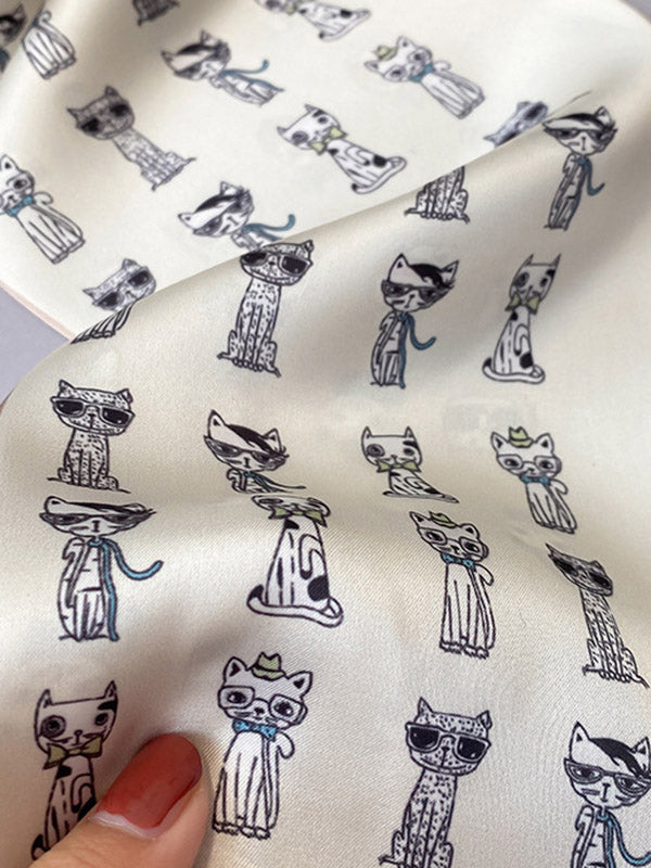 Simple Silk Imitation Cute Animal Printed Scarf