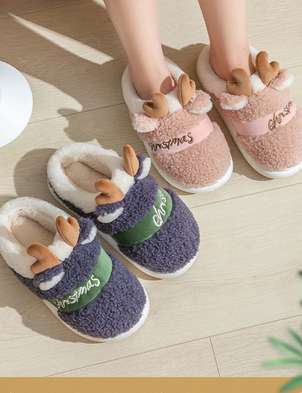 Cute Reindeer Warm Plush Outdoor Slippers