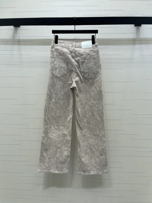 Miumiu 2026 Straight Leg Jeans Beige and Pink Cotton 352472