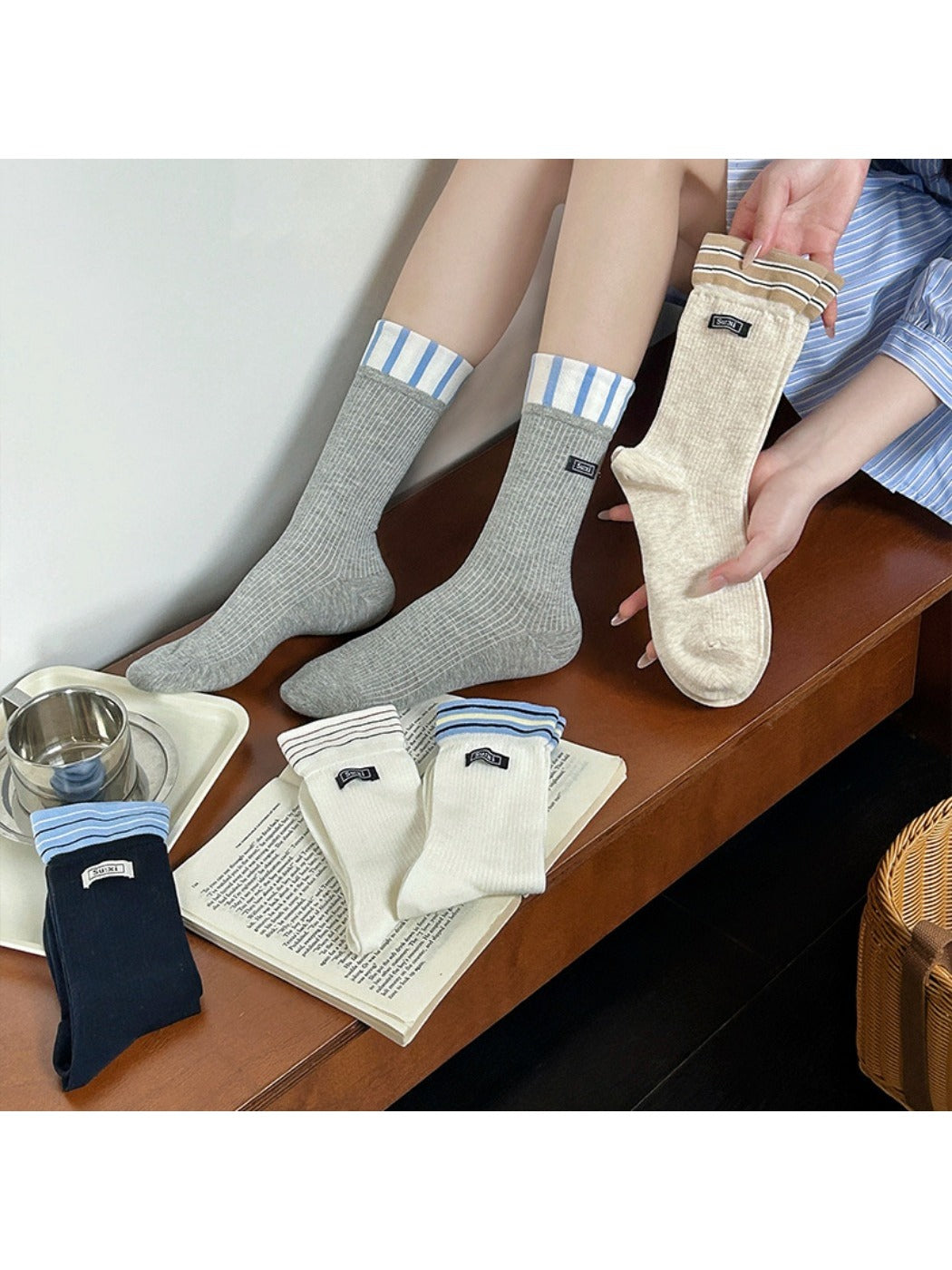 Rufia - Preppy Stripe Crew Socks - Sporty &amp; Chic