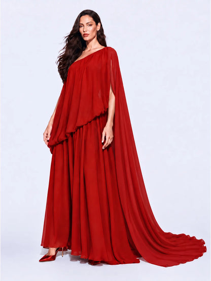 Emilia One Shoulder Draped Maxi Dress with Train