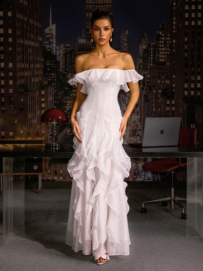 Anika Off Sholder Ruffle Maxi Dress