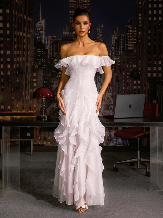 Anika Off Sholder Ruffle Maxi Dress